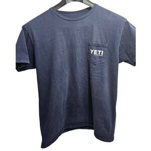 Yeti Coolers Navy Blue Pocket T-Shirt Built For The Wild Graphic Mens XL Cotton